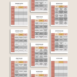 Full Year at a Glance Calendar by Grade