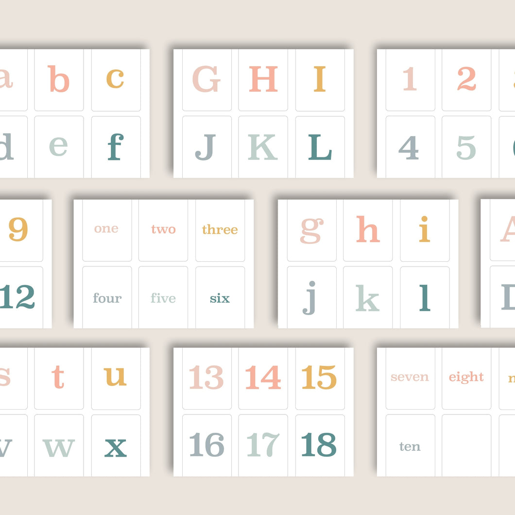 Alphabet + Number Flash Cards Printable